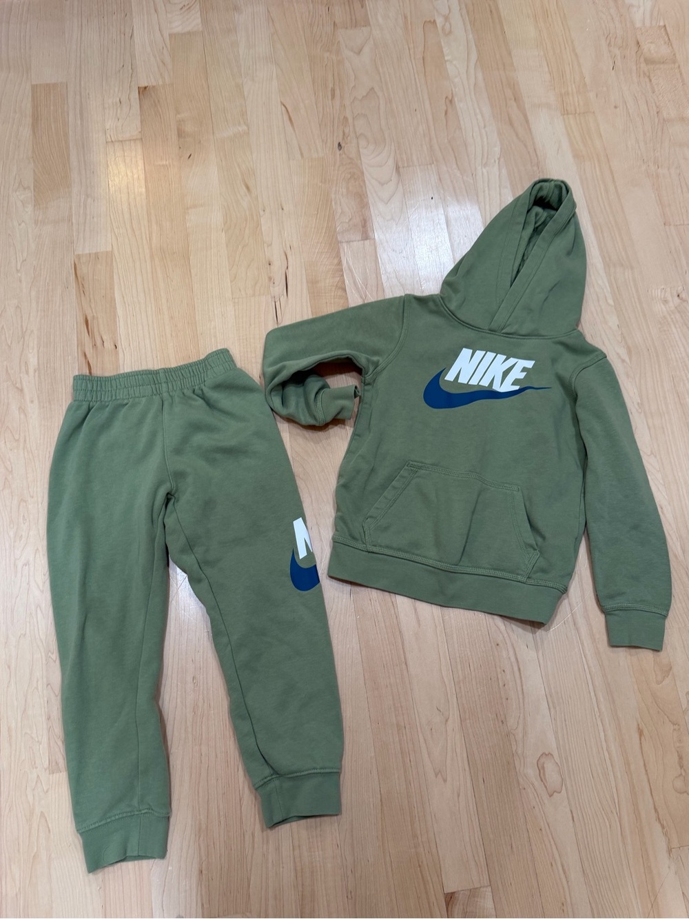Nike Kids Olive Green Hoodie & Joggers with Navy Swoosh
